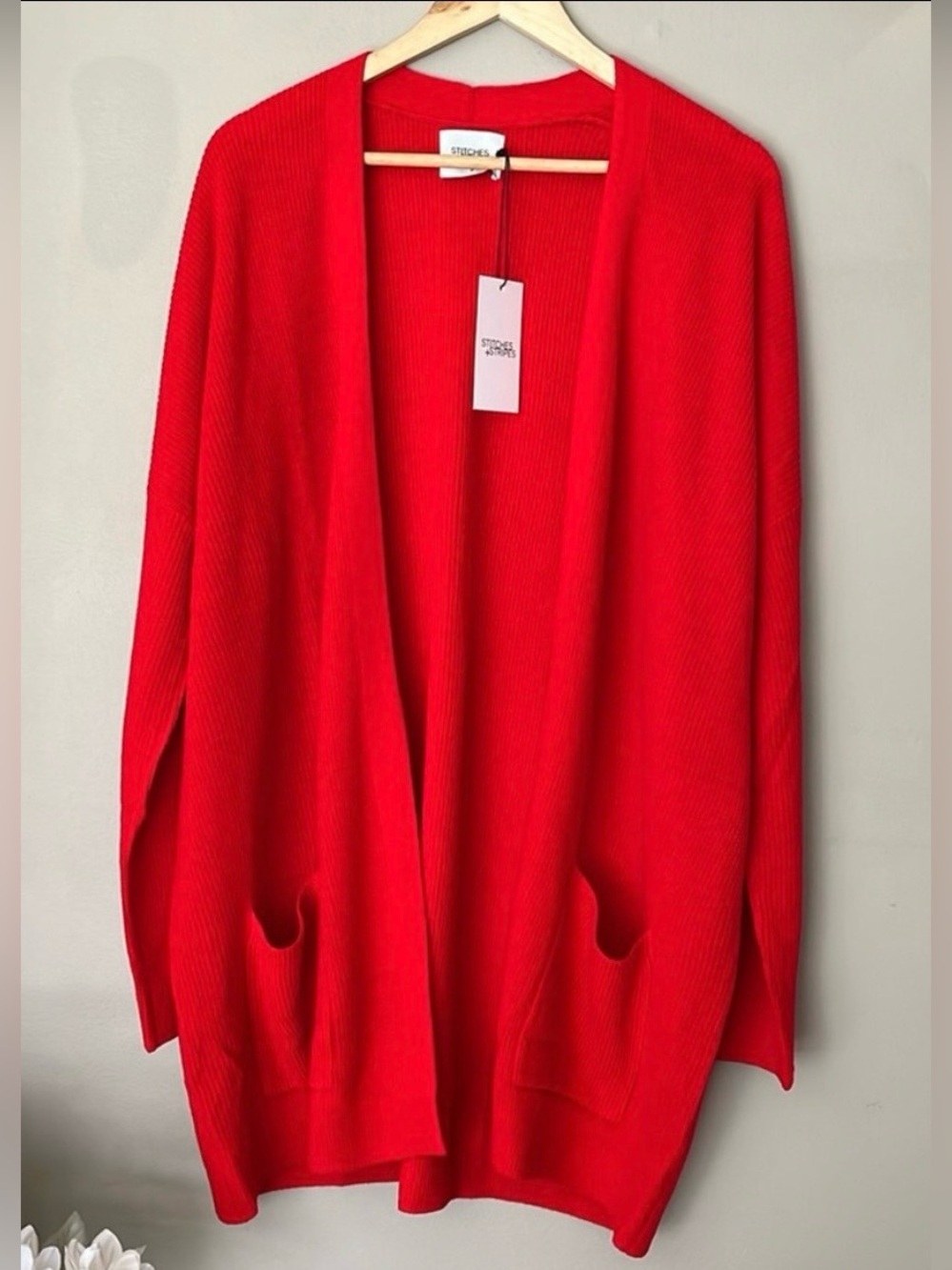 Stitches and Stripes Cooper red open front ribbed cardigan new size medium